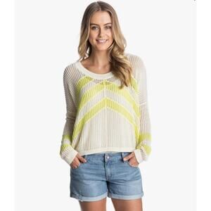 Roxy Juniors Rocky Point Stripe Crew Neck Open Knit Sunshine Layering Sweater XL